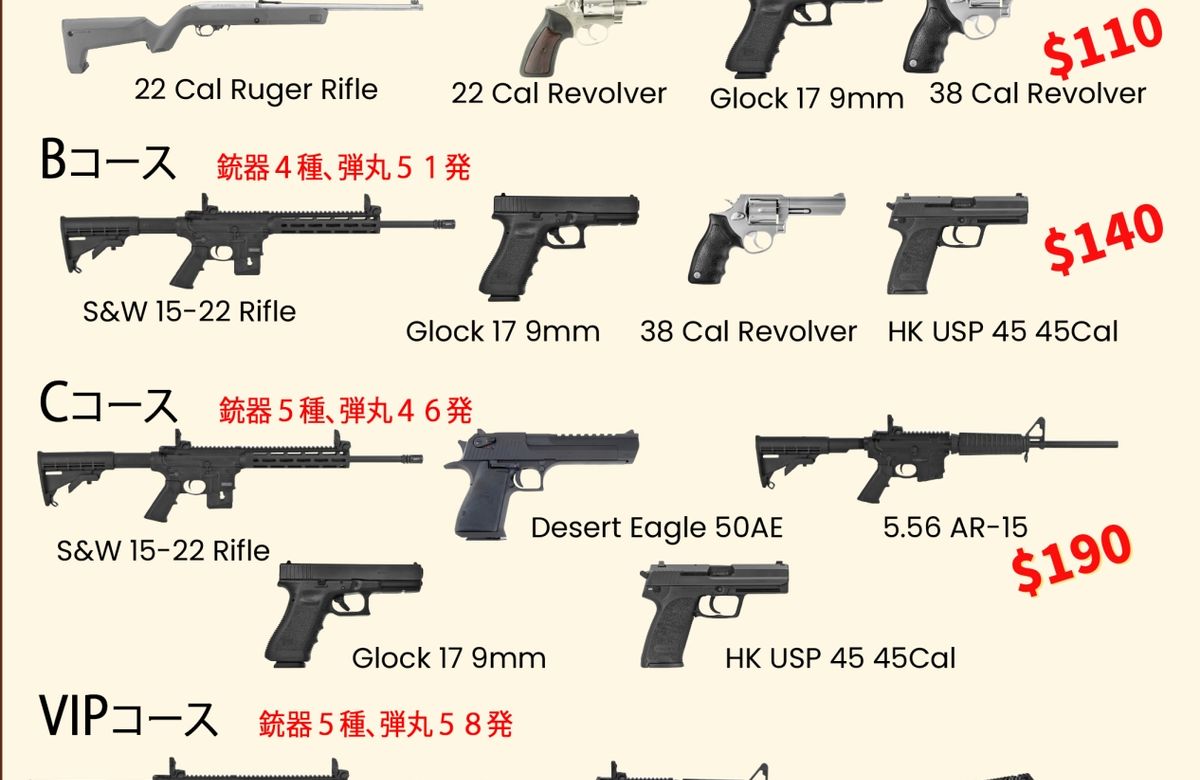 本物を体感しよう! 屋内実弾射撃【ワイキキエリア送迎付き、ガン